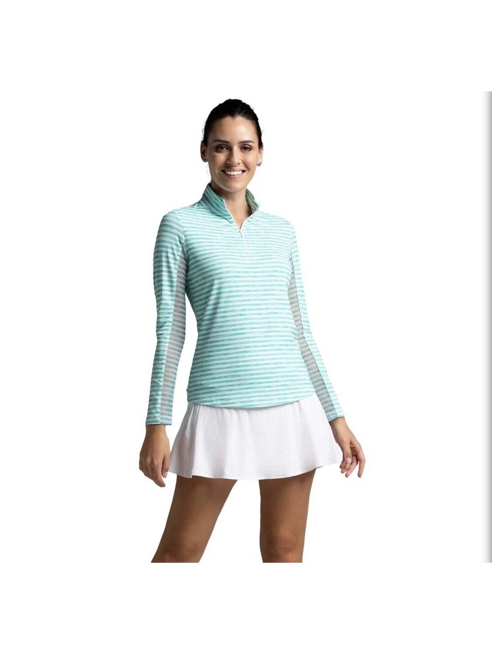 IBKUL Pullover Women's XXL Teal Mesh Panel Mock Neck 1/4 Zip Golf Tennis Preppy